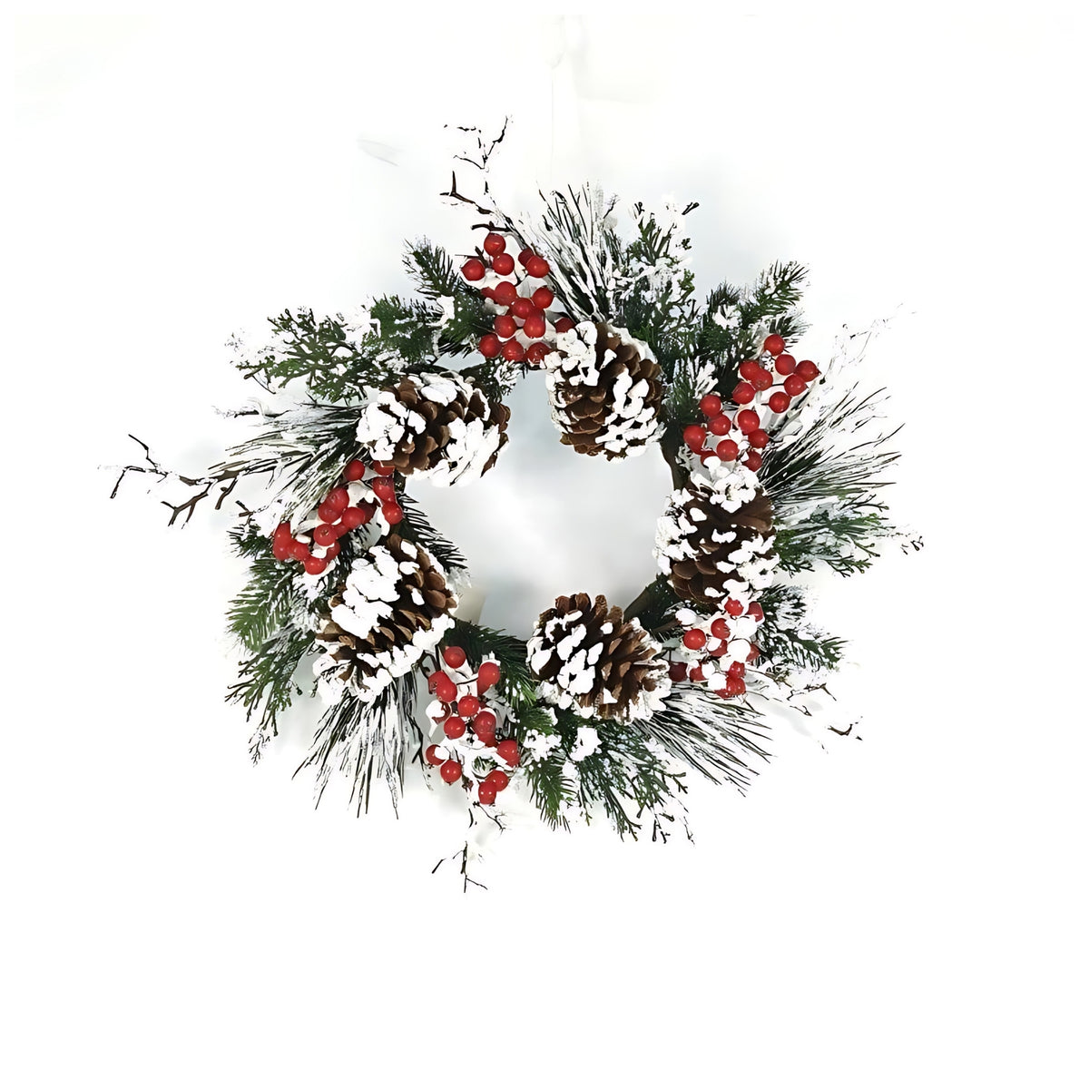 Snow Mixed Pine Berry Wreath 20 in