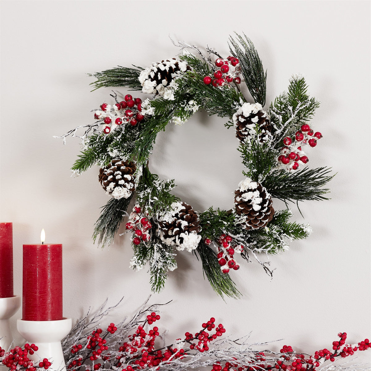 Snow Mixed Pine Berry Wreath 20 in product photo 2
