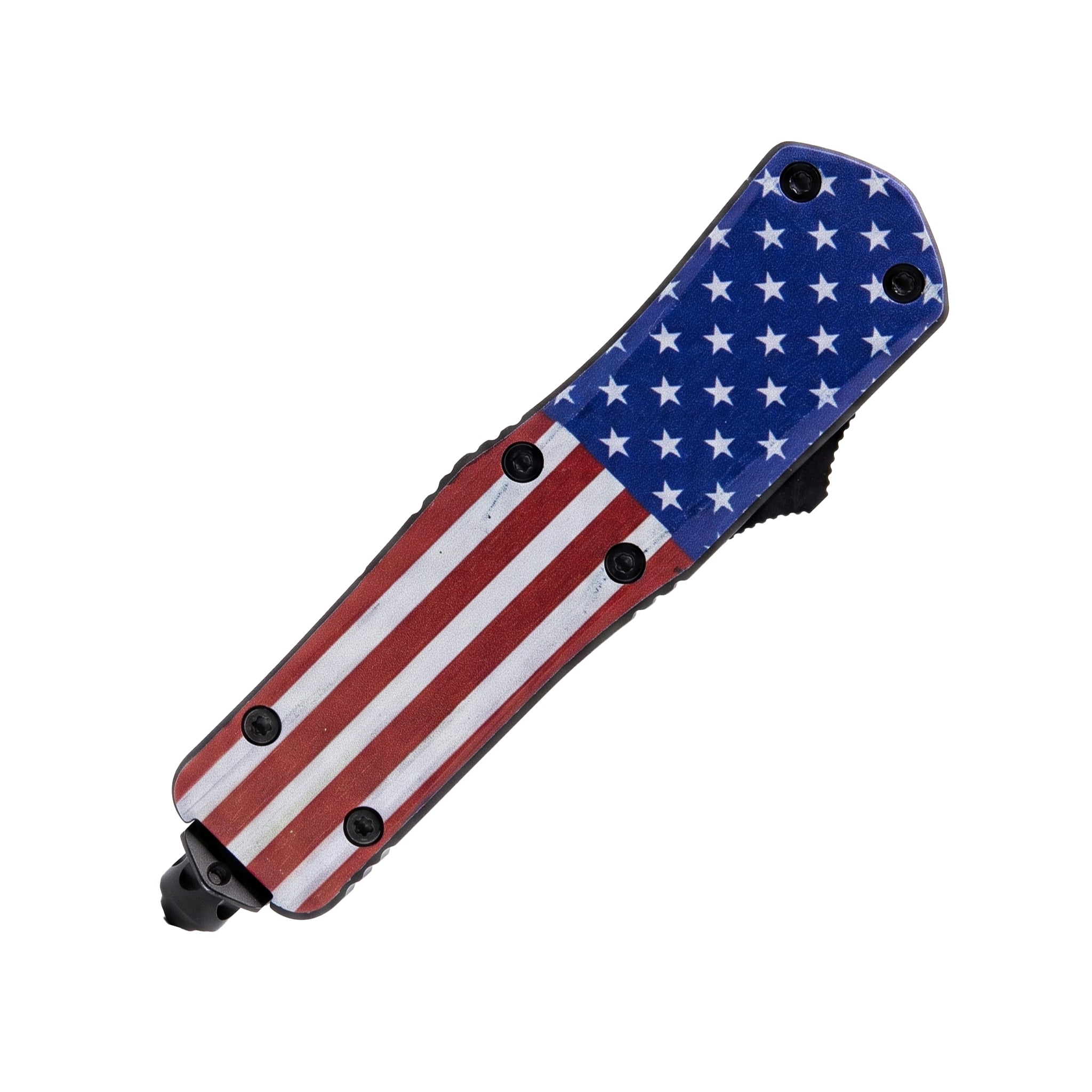Armed Force Tactical 7 Inch Automatic OTF Knife with American Flag Handle and Drop Point Blade