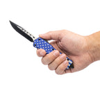 Armed Force Tactical 7 Inch Automatic OTF Knife with American Flag Handle and Drop Point Blade