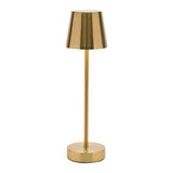 Slim gold LED touch table lamp with a modern steel and plastic design and dimmable integrated light