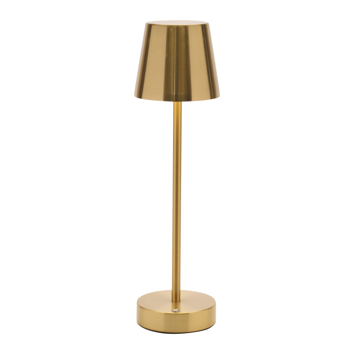 Slim gold LED touch table lamp with a modern steel and plastic design and dimmable integrated light