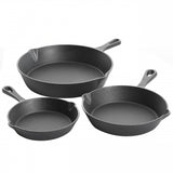 Gibson Home Brickstone 3-piece pre-seasoned black cast iron skillet set in 6, 8 and 10 inch sizes with dual pour spouts