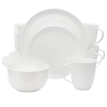 Meritage Rimmed Coupe 16 Piece Round Bone China Dinnerware Set in White