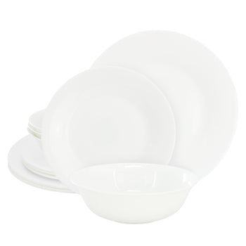 Gibson Ultra White Shadow 12 Piece Opal Glass Dinnerware Set in White