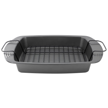 Gibson Home Towerhill 16.7 x 12.7 Inch Nonstick Steel Roaster Pan with Rack