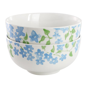 Gibson Home Garden Aisle set of two 6 inch blue floral fine ceramic cereal bowls