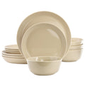 Gibson Elite Sunlit Mist 12 Piece Round Stoneware Dinnerware Set in Cream