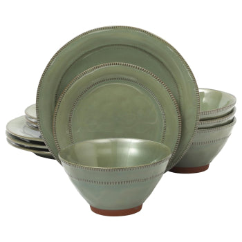 Gibson Elite Terranea 12 Piece Round Terracotta Dinnerware Set in Green