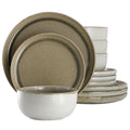 Gibson Home Earnestville 12 Piece Stoneware Dinnerware Set in Beige