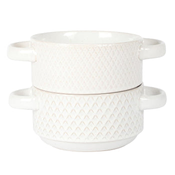 Gibson Elite Earlhart 2 Piece 6 Inch Ribbed Stoneware Soup Bowl Set with Handles in White