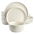 Gibson Home Dempsey Road 12 Piece Stoneware Dinnerware Set in Off-White
