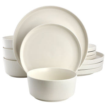 Gibson Home Dempsey Road 12 Piece Stoneware Dinnerware Set in Off-White