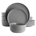 Gibson Home Dempsey Road 12 Piece Stoneware Dinnerware Set in Grey