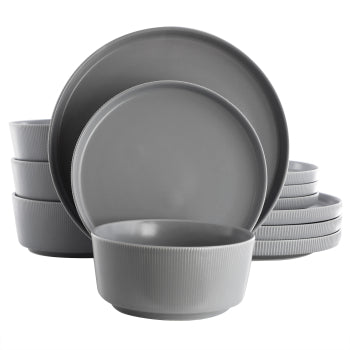 Gibson Home Dempsey Road 12 Piece Stoneware Dinnerware Set in Grey