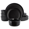 Gibson Home Dempsey Road 12 Piece Stoneware Dinnerware Set in Black