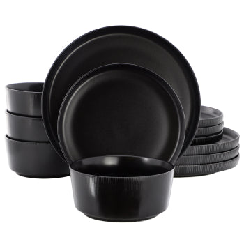 Gibson Home Dempsey Road 12 Piece Stoneware Dinnerware Set in Black