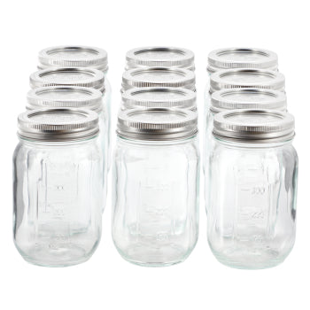 Gibson Home Market Preserves 12 Piece 16 Ounce Glass Canning jars with Lids and Bands