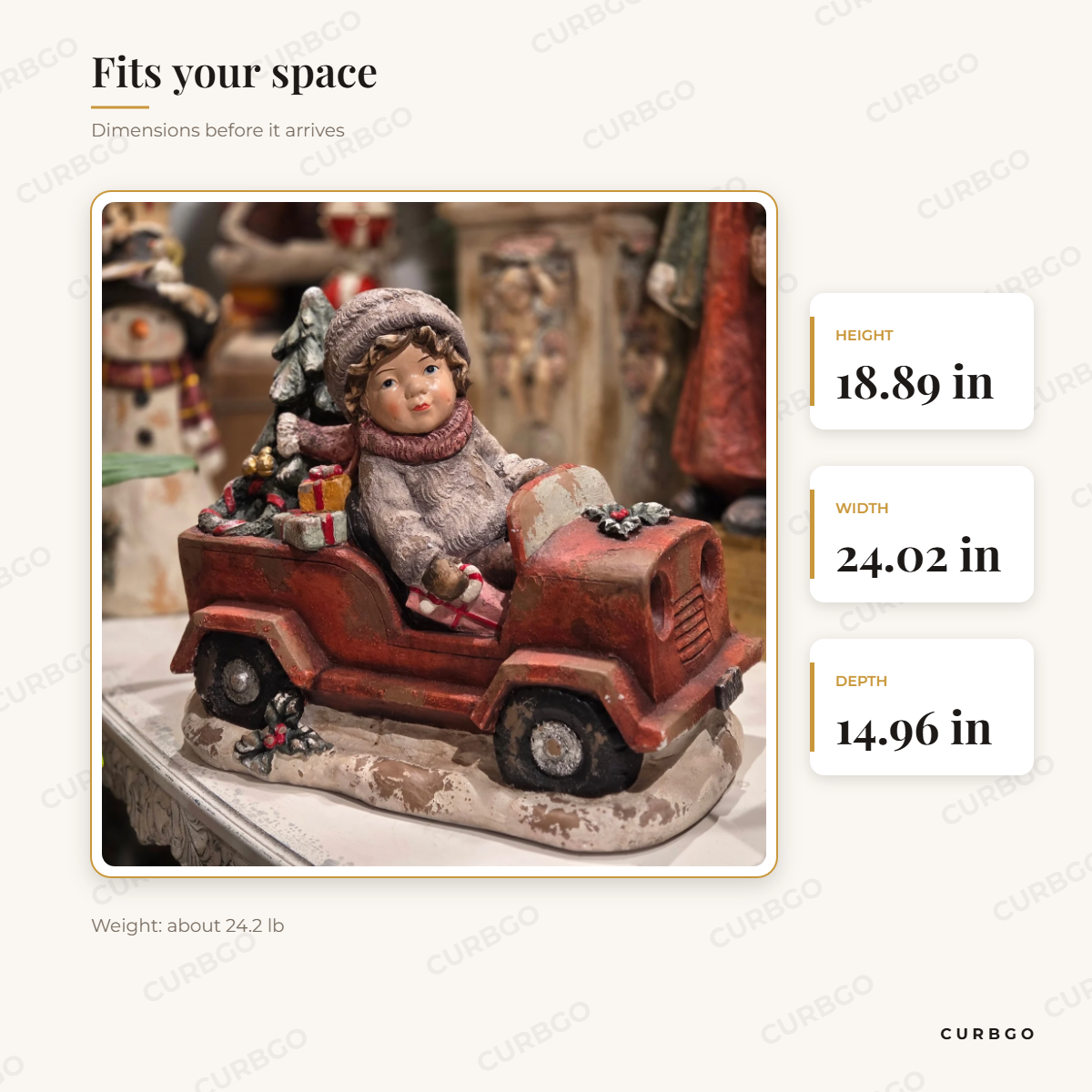 Boy in Red Truck dimensions: 18.89 in H x 24.02 in W x 14.96 in D