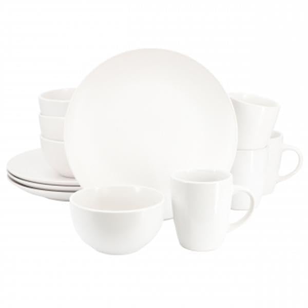 Gibson Home Everyday Plus round white stoneware dinnerware set with mugs