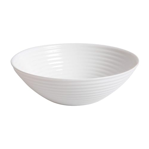 Gibson Ultra Patio 7 inch white opal glass bowl from the side, with embossed rings around the outside