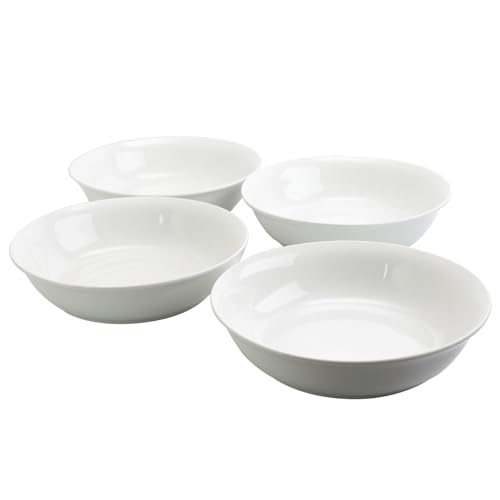 Gibson Home Wide 8.75 Inch Stoneware Dinner and Serving Bowls, White, Set of 4