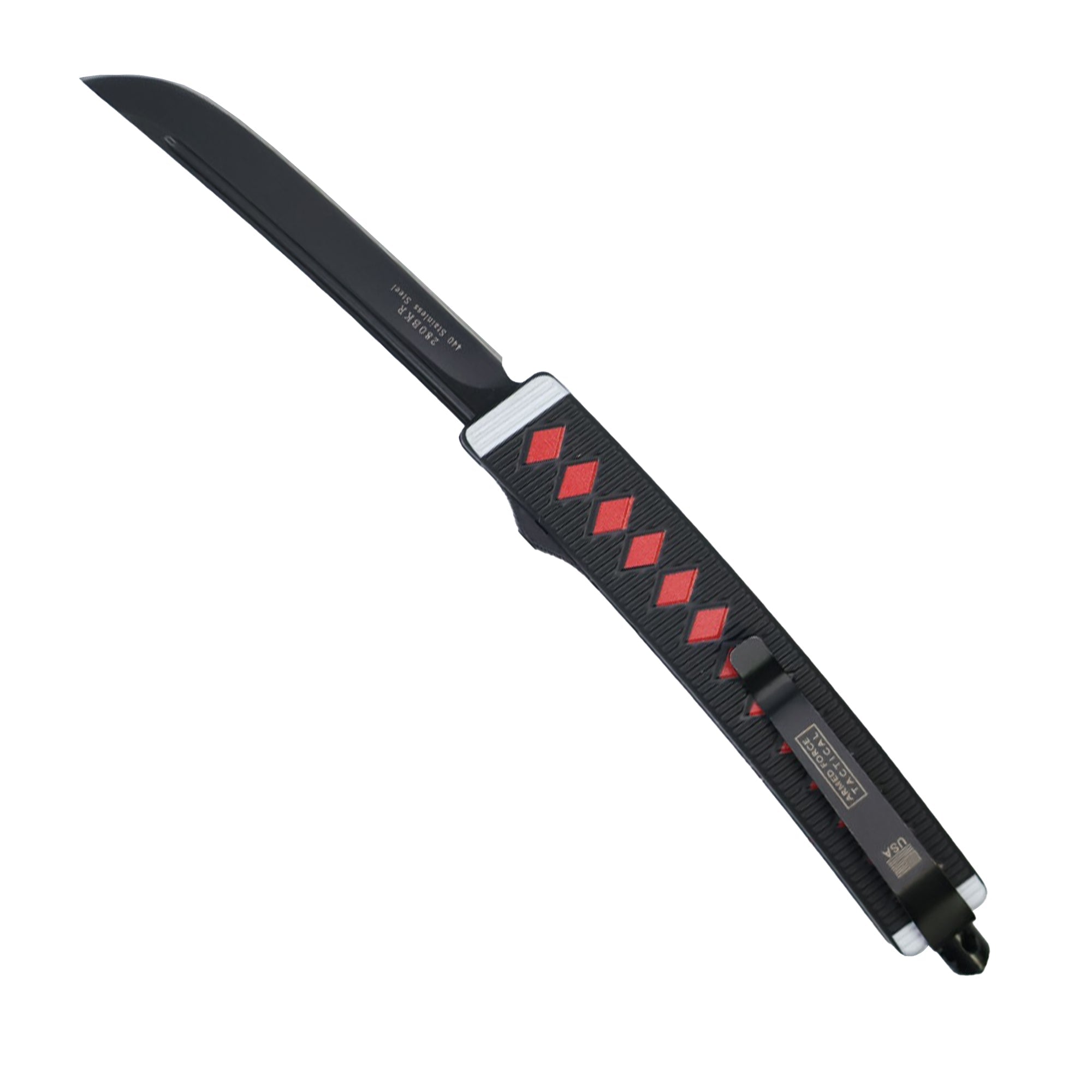 Armed Force Tactical 8.25 Inch Automatic OTF Knife with Katana Style Handle and Glass Breaker
