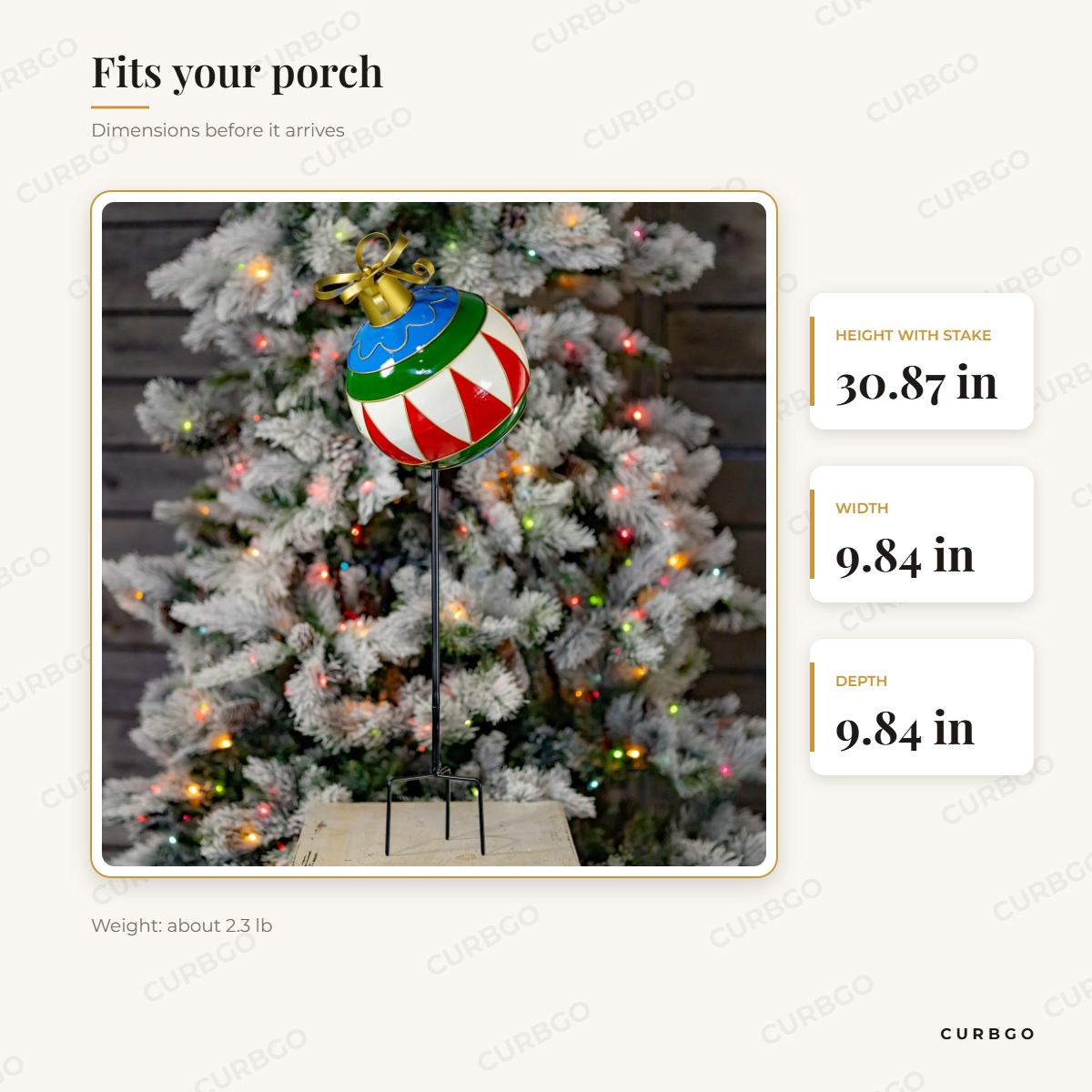 Giant Ornament Stake dimensions: 30.87 in H x 9.84 in W x 9.84 in D