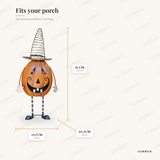 31.5 Tall Jack-O-Lantern Halloween Figurine with LED Witch's Hat dimensions: 31.5 in H x 13.75 in W x 10.25 in D