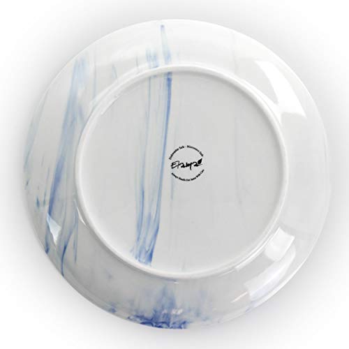 Marble Stoneware Dinnerware Set for 4, 16 Piece with Mugs, Glossy Blue and White, Elama Fine Marble
