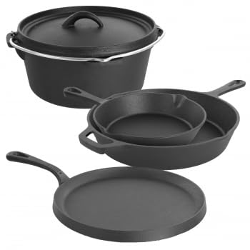 MEGACHEF MCCI-440 5 PIECE PRE-Seasoned CAST Iron Kitchen COOKWARE Set with POTS Pans