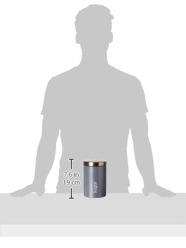 MegaChef Sugar canister size reference next to a person silhouette, 7.6 in or 19 cm tall with the lid on