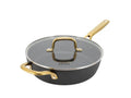 Oster Abbottsford aluminum non-stick saute pan with glass lid in matte black with gold accents