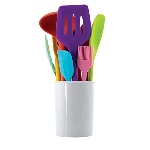 MegaChef 12-Piece Silicone and Wood Kitchen Utensil Set with Storage Canister, Multicolor