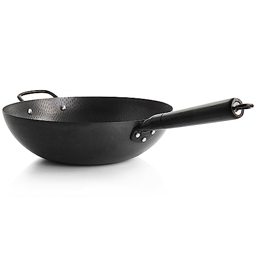 Gibson Home Hammered 13 Inch Heavy Gauge Carbon Steel Wok, Black