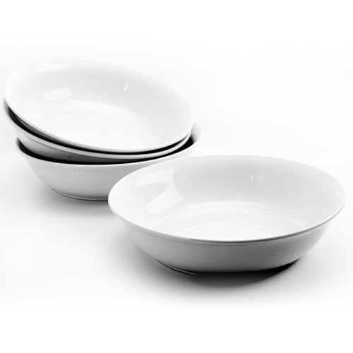 Gibson Home Wide 8.75 Inch Stoneware Dinner and Serving Bowls, White, Set of 4