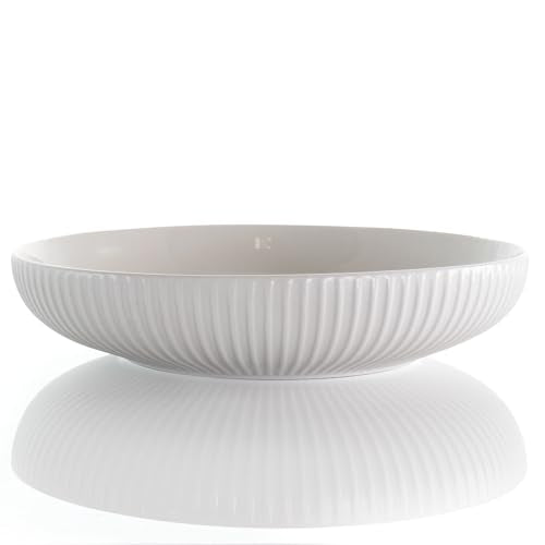 Elama Elle 18-Piece Porcelain Dinnerware Set with 2 Large Serving Bowls – White Textured Plates, Service for 4