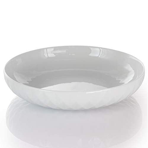 Elama Sienna 9 inch white porcelain serving bowl with embossed diamond exterior and glossy glaze