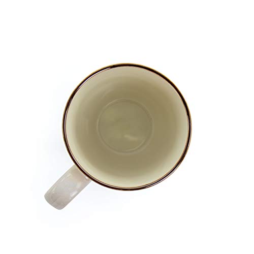 Top view inside the Elama Contessa 12 oz ivory stoneware mug showing the glaze and brown rim
