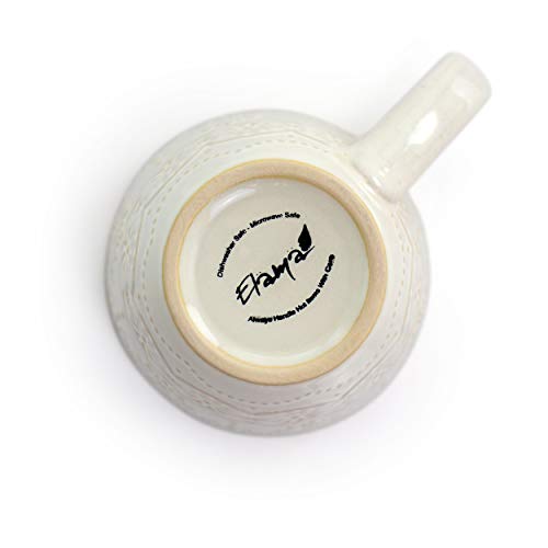 Bottom of the Elama Contessa ivory stoneware mug with dishwasher and microwave safe backstamp