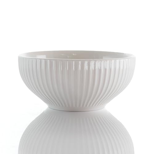 Elama Elle 18-Piece Porcelain Dinnerware Set with 2 Large Serving Bowls – White Textured Plates, Service for 4
