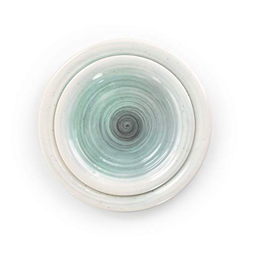 Melamine Dinnerware Set, 12-Piece Service for 4, Lightweight Potters Wheel Design, White and Light Blue, by Elama