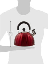 Mr. Coffee Twining 2.1 Quart Stainless Steel Whistling Tea Kettle, Metallic Red