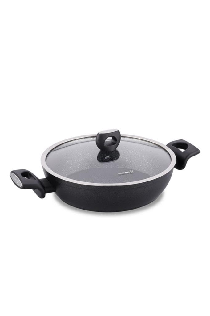 Korkmaz Nora Granite Non-Stick Low Casserole 8L (24cm) – KA2943 Forged Aluminum Cooking Pot, Induction Compatible