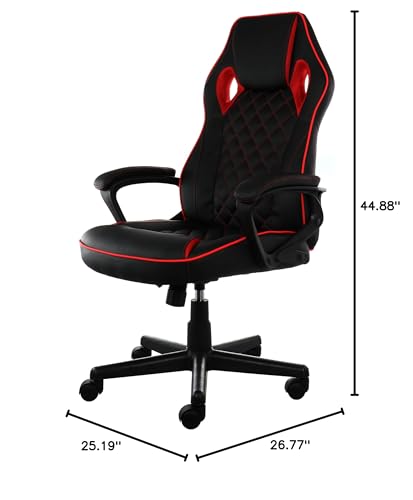 Elama Adjustable Swivel Office and Gaming Chair, Black and Red, Padded Faux Leather, 250 lb