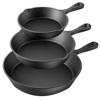 MEGACHEF MCCI-455 3 Piece PRE-Seasoned CAST Iron Skillet Set