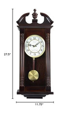 Bedford Clock Collection Classic 27.5" Cherry Oak Chiming Wall Clock with Swinging Pendulum – Quartz Westminster Chimes & Metal Dial