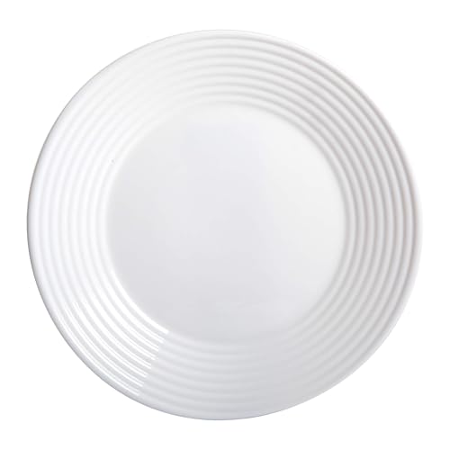 Gibson Ultra Patio white opal glass plate viewed from above, showing the embossed concentric band around the rim