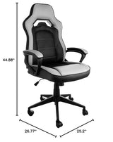 Elama gray and black high back office chair with dimension lines: 26.77 in wide, 25.2 in deep, 44.88 in tall