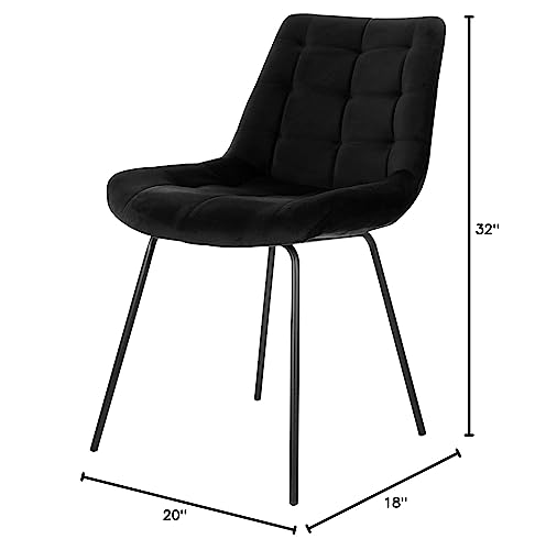 Elama Tufted Chair Set of 2 – Black Flannelette with Metal Legs